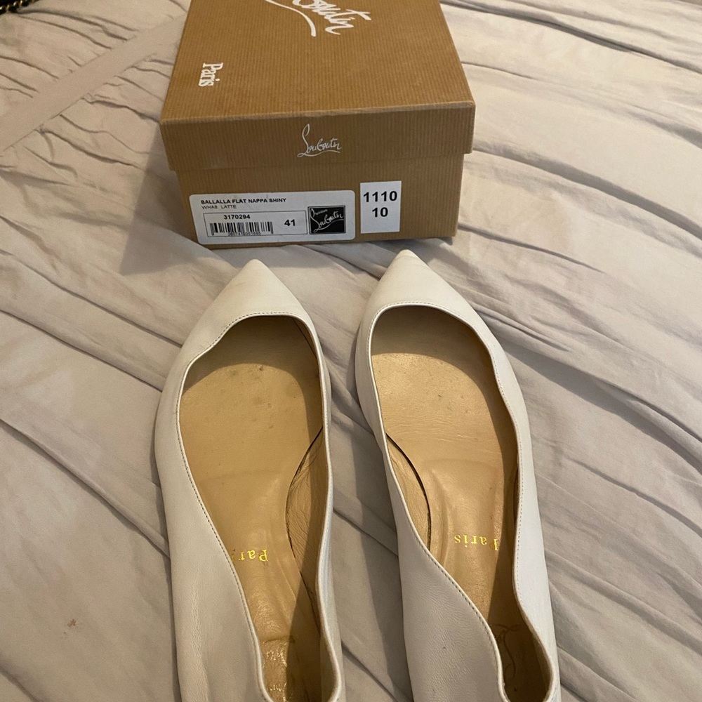 Christian Louboutin Size 41 (11) White Nappa Ballalla Flats Used for Wedding